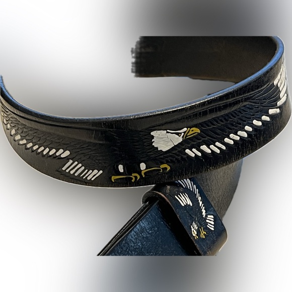 🦅🇺🇸Sz 46 Detachable Eagle Belt & Buckle Vintage Silver-Toned Embossed Leather - Picture 6 of 17
